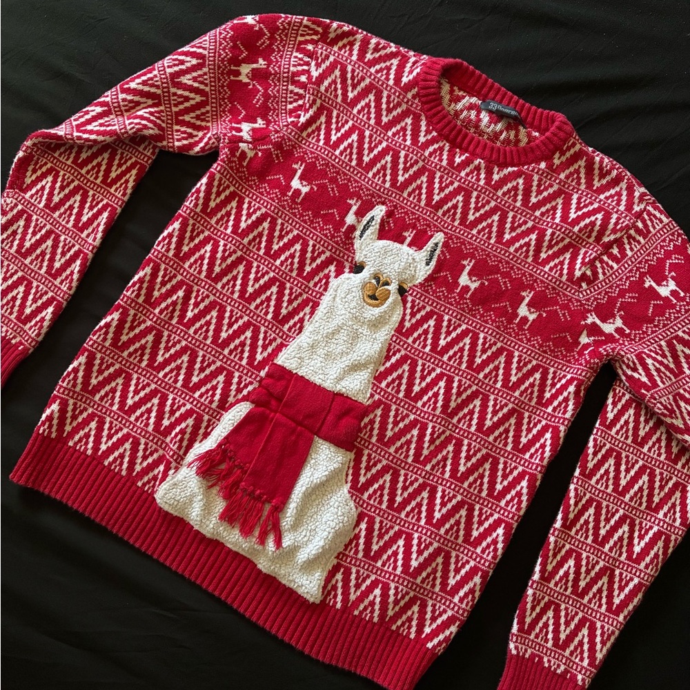 Red and White Llama Pattern Sweater